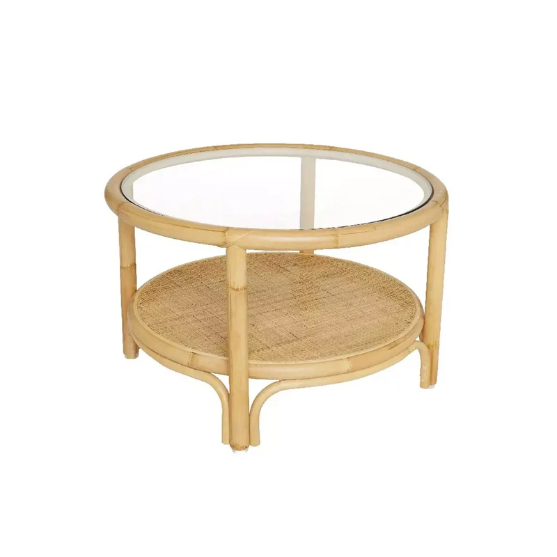 TABLE BASSE ROTIN & VERRE