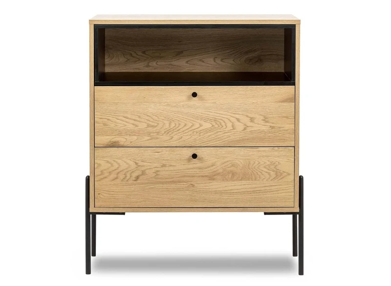 Commode 2 tiroirs en bois clair et métal noir SOHANE