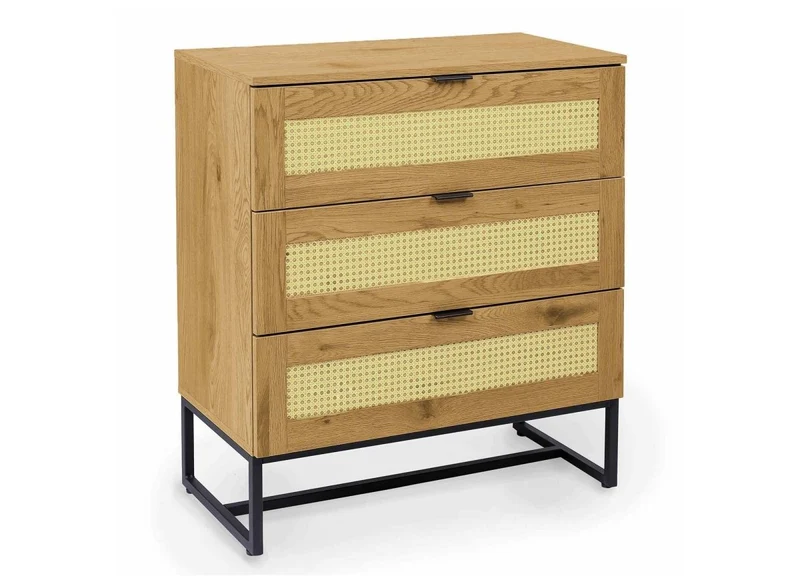 Commode scandinave 3 tiroirs en bois métal et cannage TULLIO