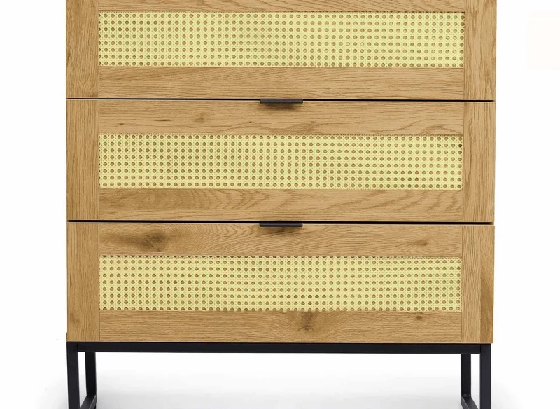 Commode scandinave 3 tiroirs en bois métal et cannage TULLIO