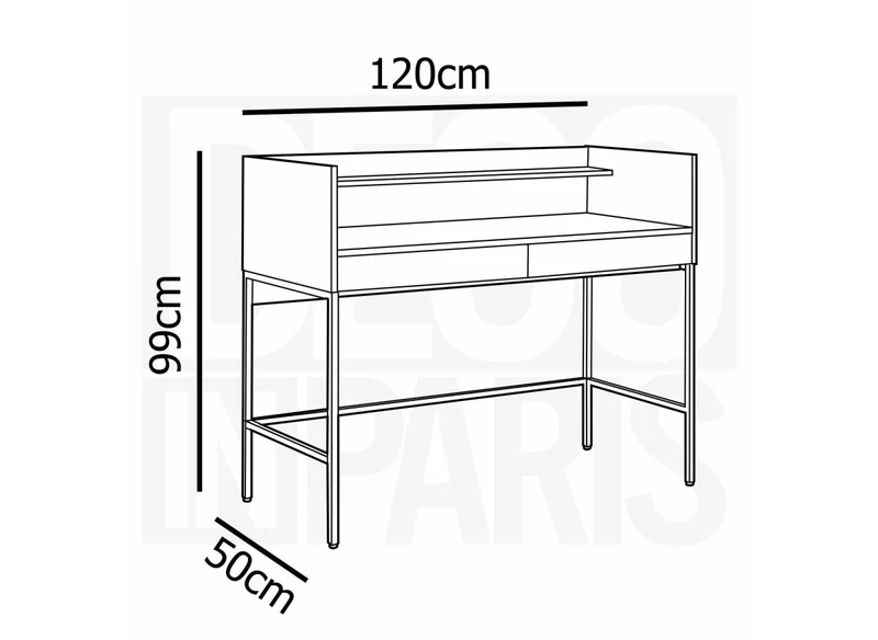 Bureau 2 tiroirs 1 étagère design industriel en bois et métal ALICE