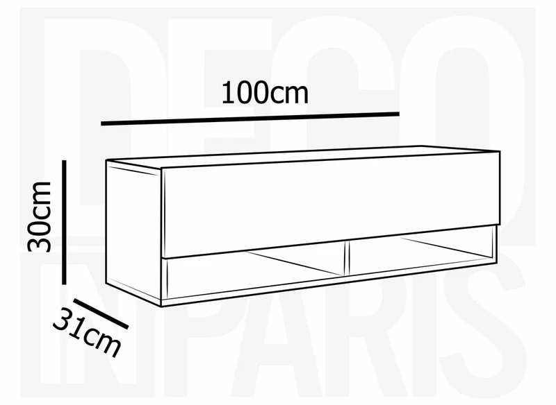 Meuble TV suspendu 1 porte 2 niches gris béton ROMANE - 100 cm