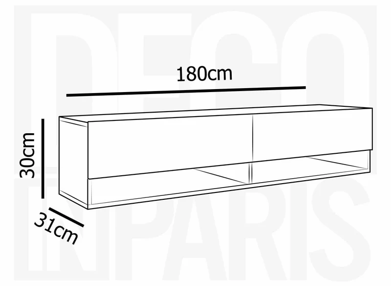 Meuble TV suspendu 2 portes 2 niches gris béton ROMANE XXL - 180 cm