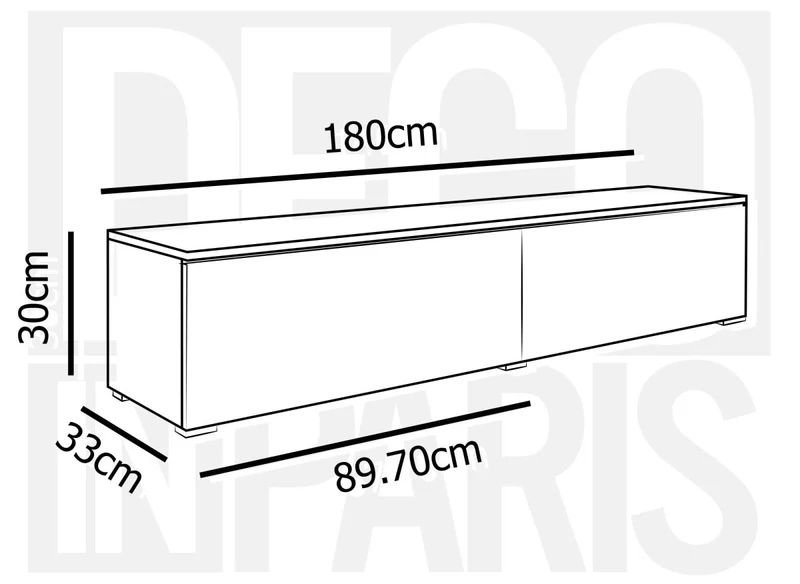 Meuble TV contemporain gris béton avec LED 2 portes MALORIE - 180 cm