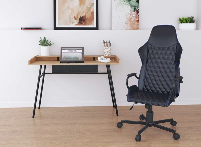 Fauteuil de bureau noir et bleu en simili cuir ATOMIC