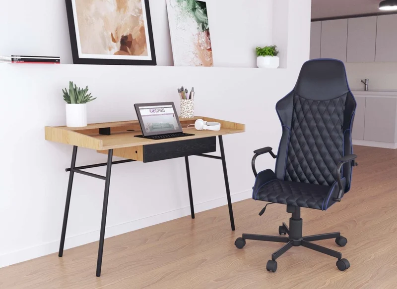 Fauteuil de bureau noir et bleu en simili cuir ATOMIC