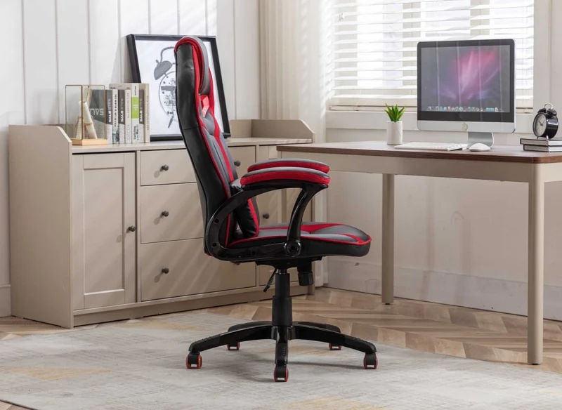 Fauteuil de bureau gaming en simili cuir noir et rouge ZONA