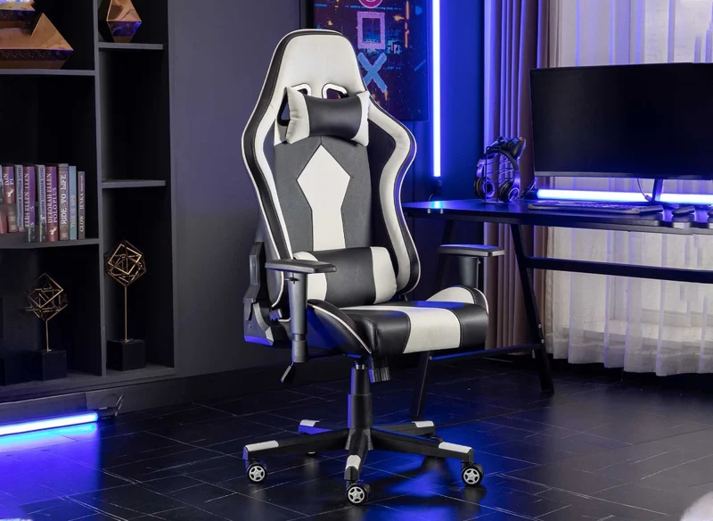 Fauteuil de bureau gaming en simili cuir noir et blanc SOUL