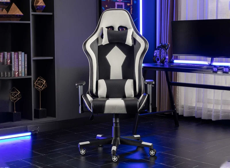 Fauteuil de bureau gaming en simili cuir noir et blanc SOUL
