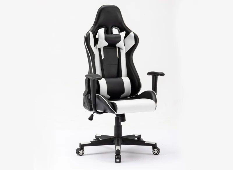 Fauteuil de bureau gaming en simili cuir noir et blanc LYHAM