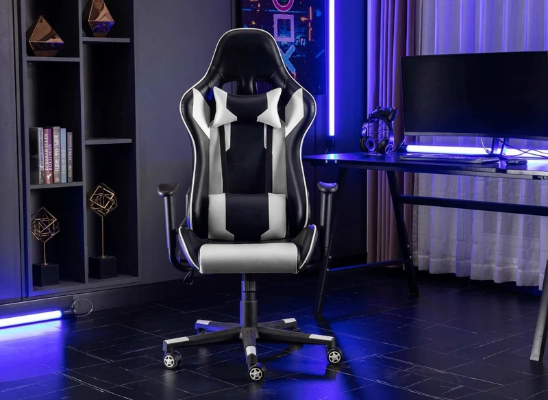 Fauteuil de bureau gaming en simili cuir noir et blanc LYHAM