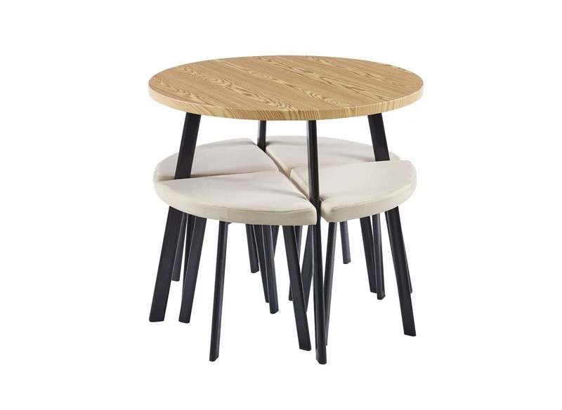 Ensemble table à manger en bois avec 4 tabourets beige IRINA