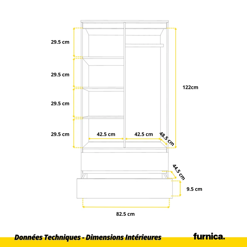JOELLE - Armoire 2 Portes avec 2 Tiroirs - Anthracite H180cm L90cm P50cm