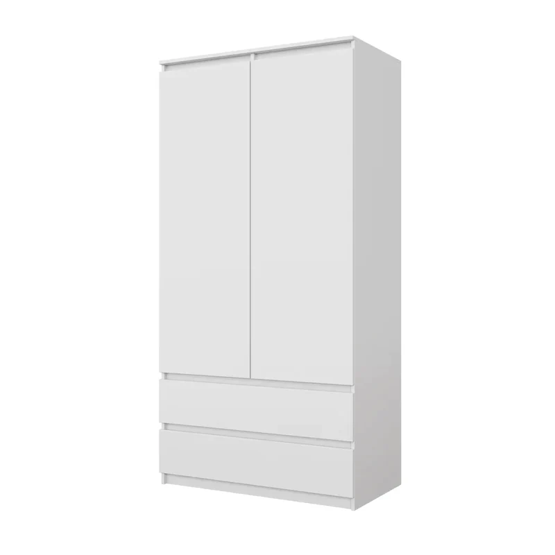 JOELLE - Armoire 2 Portes avec 2 Tiroirs - Blanc Mat H180cm L90cm P50cm