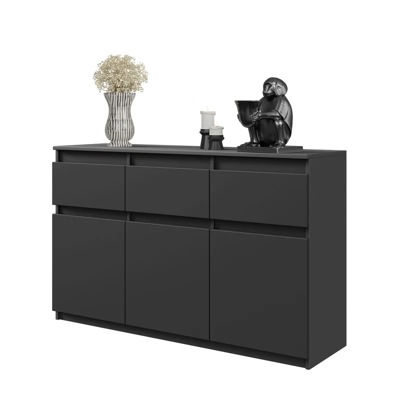 NOAH - Commode 3 Tiroirs et 3 Portes - Meuble de Rangement pour Couloir/Chambre - Buffet - H75cm L120cm P35cm (Anthracite)
