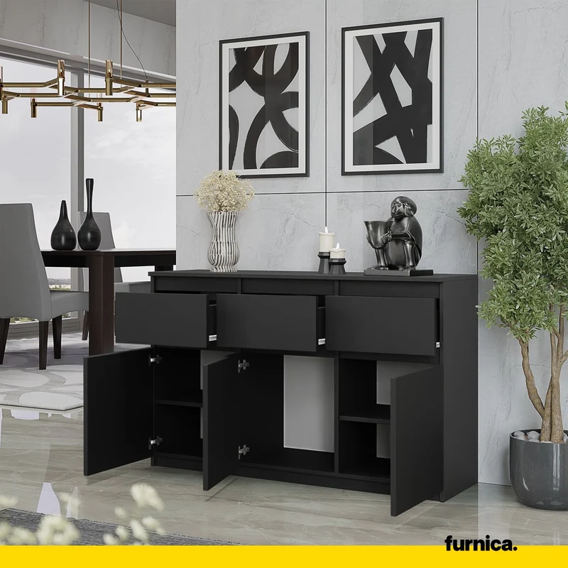 NOAH - Commode 3 Tiroirs et 3 Portes - Meuble de Rangement pour Couloir/Chambre - Buffet - H75cm L120cm P35cm (Anthracite)