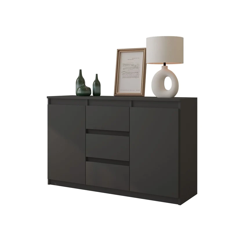 MIKEL - Commode 3 Tiroirs et 2 Portes - Armoire de Rangement pour Couloir/Chambre à Coucher - Buffet - H75cm L120cm P35cm (Anthracite)