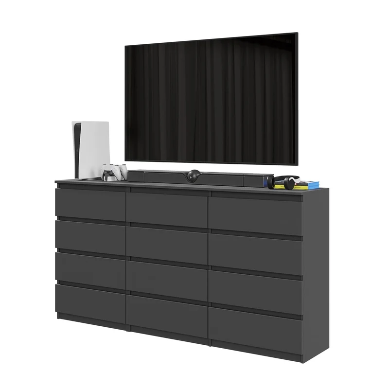 GABRIEL - Commode 12 Tiroirs (8+4) - H92cm L180cm P33cm (Anthracite)
