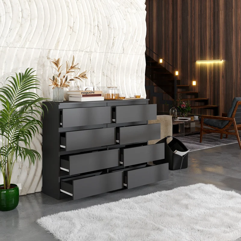 GABRIEL - Commode 8 Tiroirs - Buffet de Chevet - H92 cm L120 cm P33 cm (Anthracite)