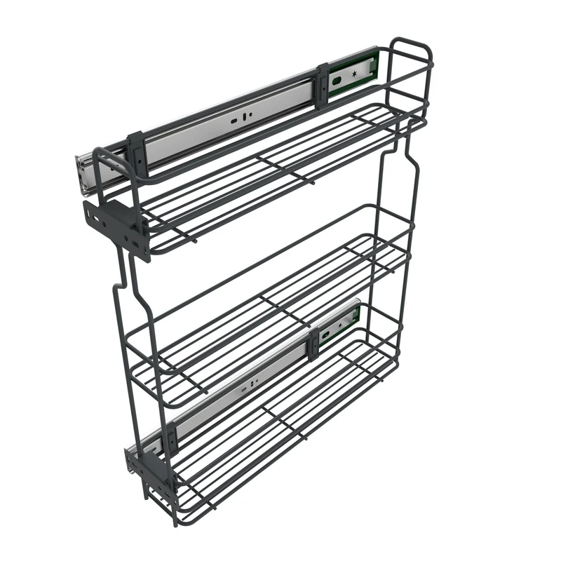 Rangement coulissant de 30 cm à fermeture latérale silencieuse - 3 paniers - Anthracite