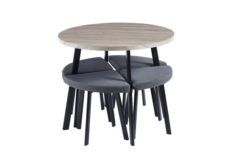 Ensemble table à manger en bois gris clair avec 4 tabourets gris IRINA