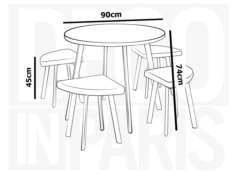Ensemble table à manger en bois gris clair avec 4 tabourets gris IRINA