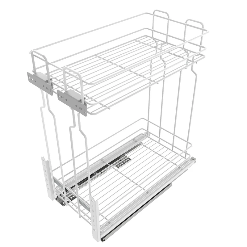 Rangement coulissant de 30 cm à fermeture silencieuse - 2 paniers - Blanc