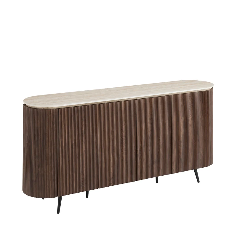 Buffet STONEA plateau céramique noyer 4 portes 180x40x85cm