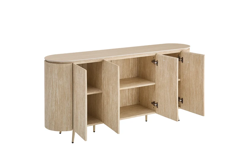 Buffet STONEA plateau céramique noyer 4 portes 180x40x85cm