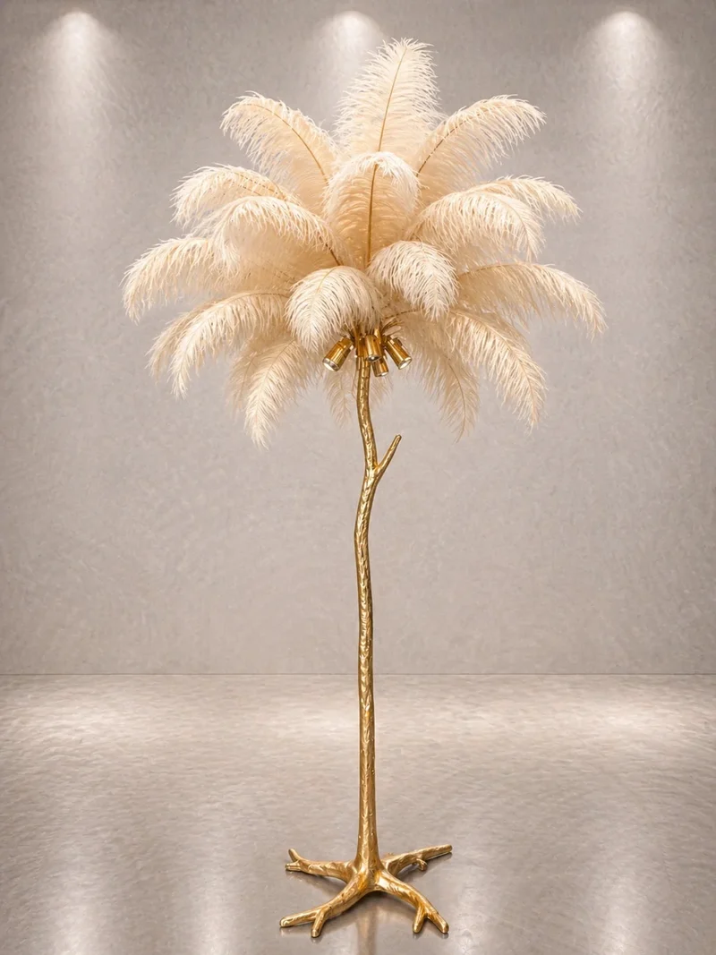 Lampe Plumes d'Autruche Véritables 170cm