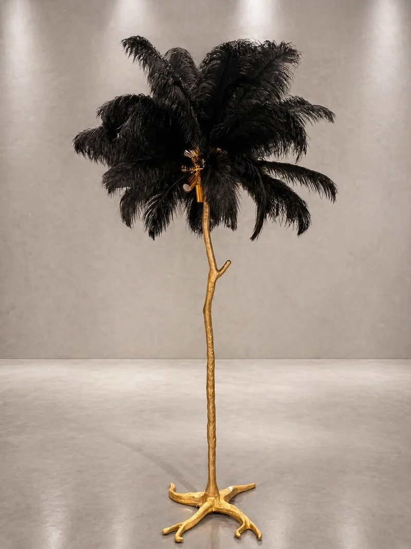Lampe Plumes d'Autruche Véritables 170cm