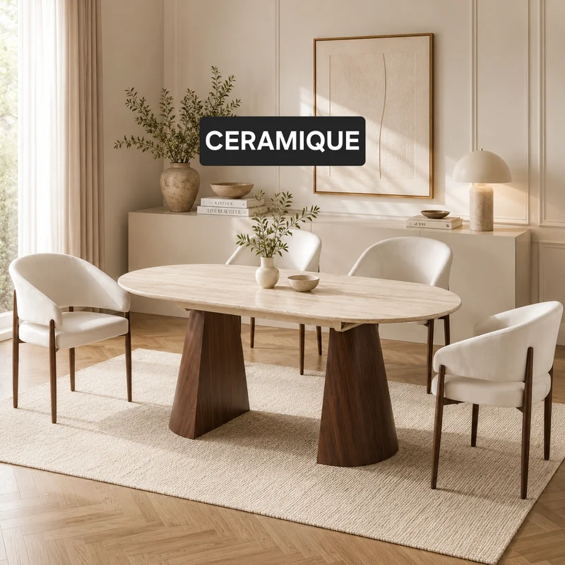 Table à manger ANASTASIA extensible 180/220CM céramique noyer