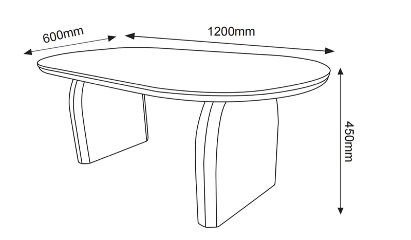 Table basse FLUIDE plateau céramique, pieds noyer