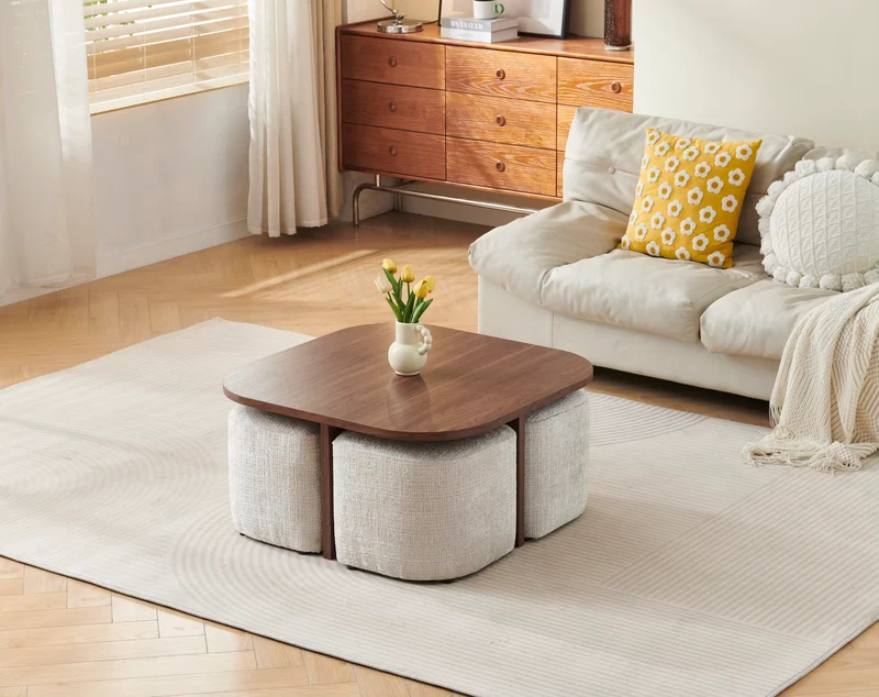 Table basse MARBELLA + 4 poufs