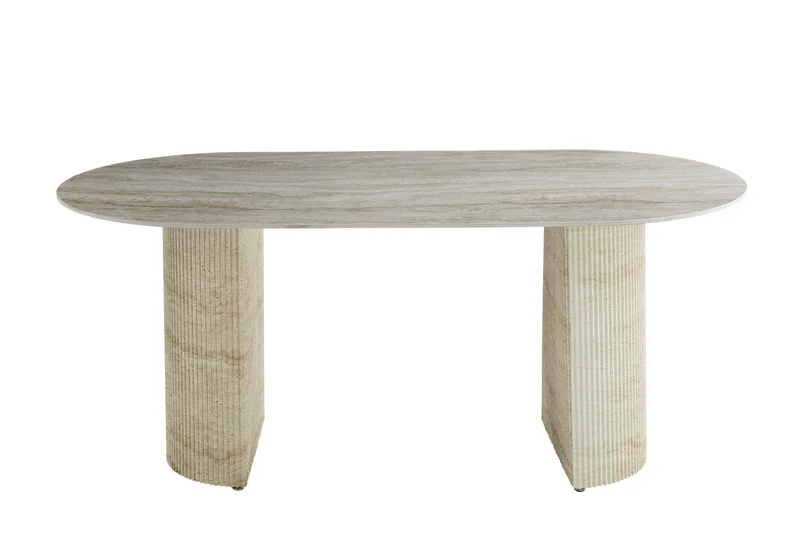 Table à manger ANNA plateau céramique brillant effet travertin