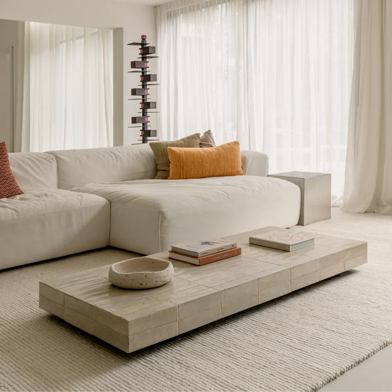 Salontafel Tilo – Beige tegel - Rechthoekig - 168 cm