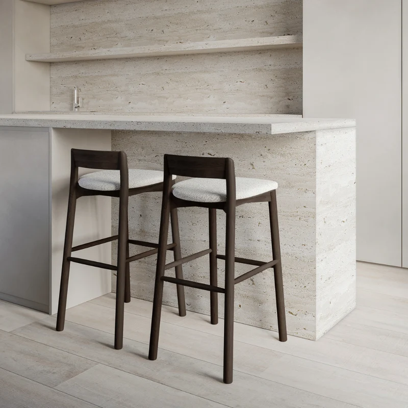 Barkruk Charmes - Smoke - Stoffen zitting - Sandstone spotted Weave - 65 cm zithoogte