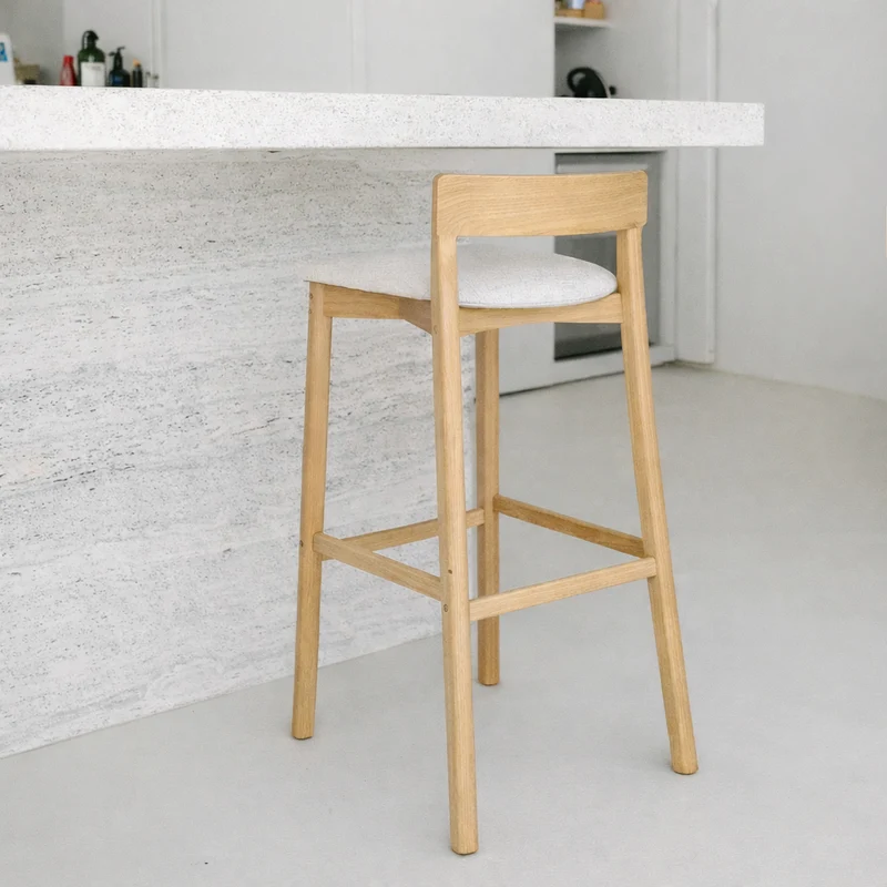 Barstoel Charmes - Zithoogte 75 cm - Eik - Stoffen zitting - Sandstone spotted Weave