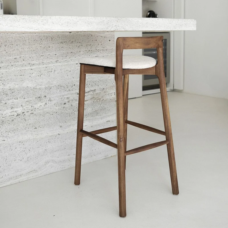 Barkruk Charmes - Acacia walnoot - Stoffen zitting - Sandstone spotted Weave - 75 cm zithoogte