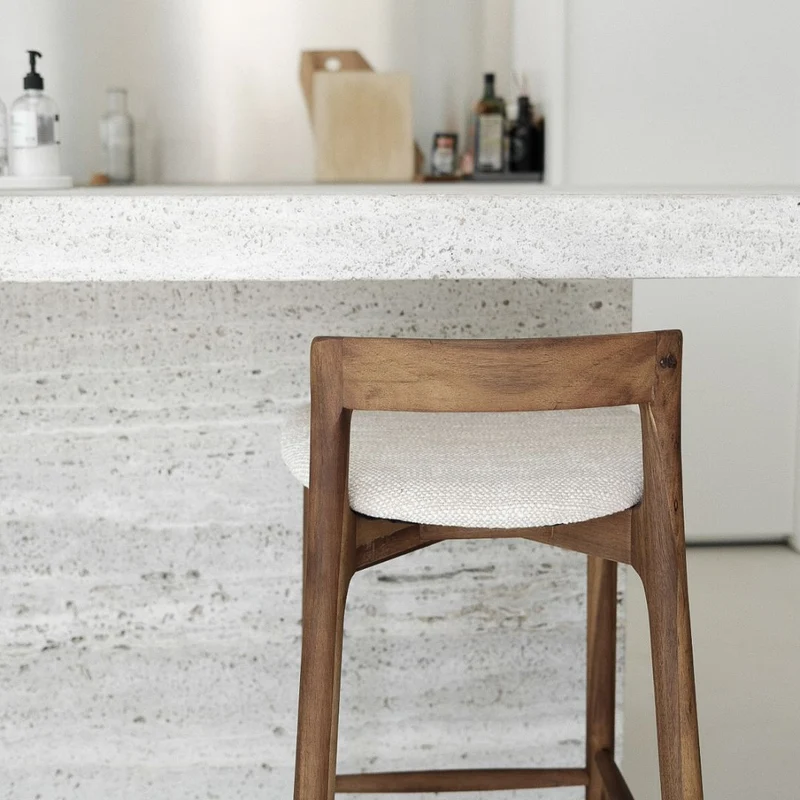 Barkruk Charmes - Acacia walnoot - Stoffen zitting - Sandstone spotted Weave - 75 cm zithoogte