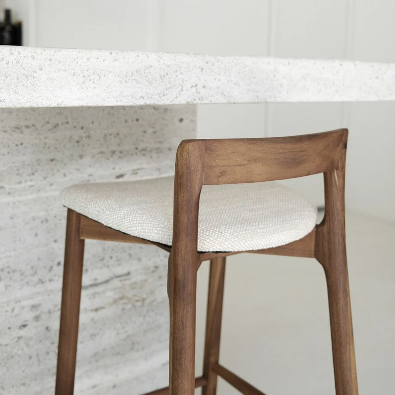 Barkruk Charmes - Acacia walnoot - Stoffen zitting - Sandstone spotted Weave - 75 cm zithoogte