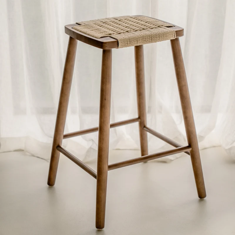 Barstoel Belli - Zithoogte 63 cm - Donkerwalnoot kleur - Geweven zitting