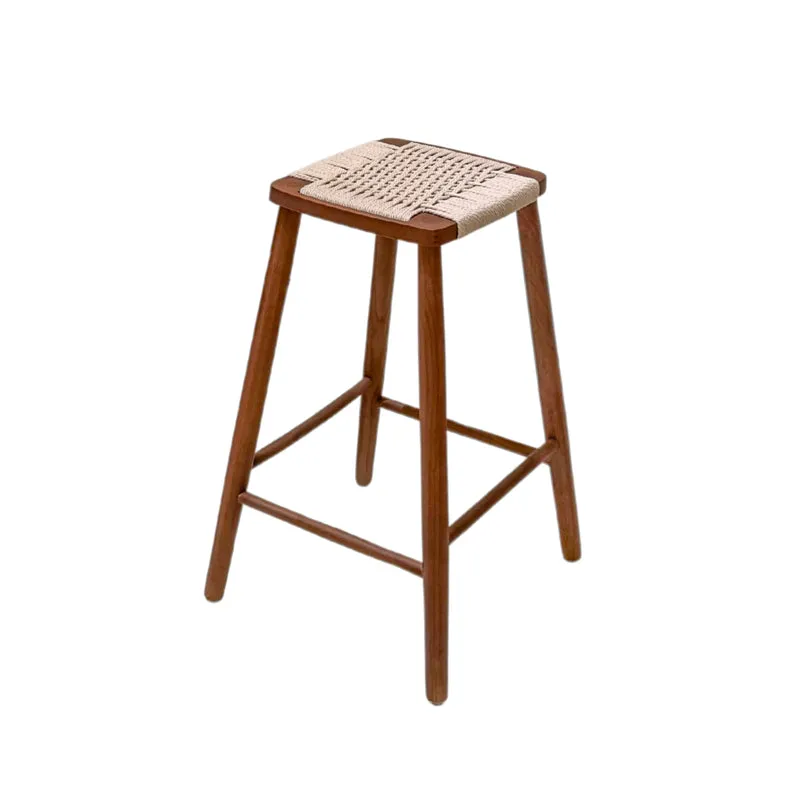 Barstoel Belli - Zithoogte 63 cm - Donkerwalnoot kleur - Geweven zitting