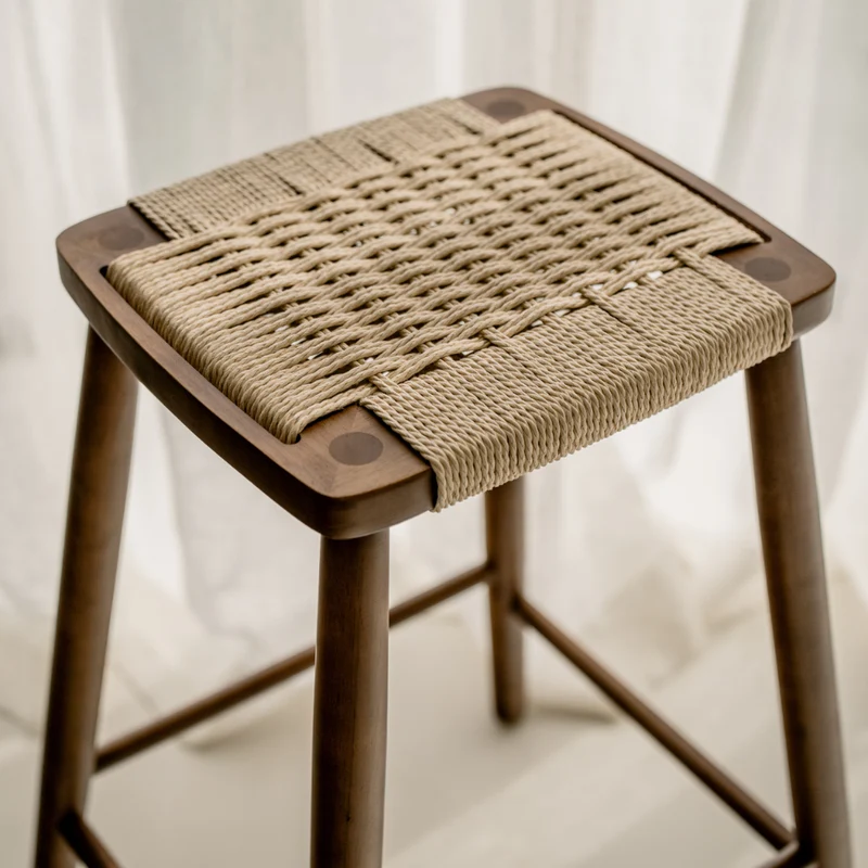 Barstoel Belli - Zithoogte 63 cm - Donkerwalnoot kleur - Geweven zitting