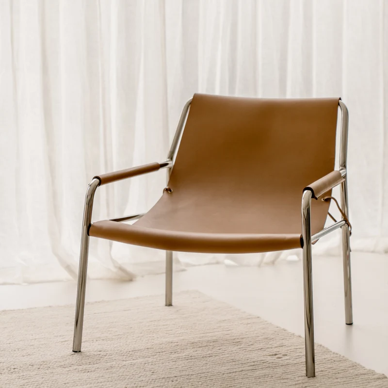 Fauteuil Azur - B78 cm - geborsteld stalen frame - Licht Cognac leder