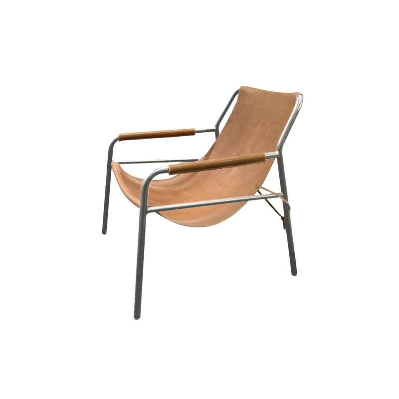 Fauteuil Azur - B78 cm - geborsteld stalen frame - Licht Cognac leder