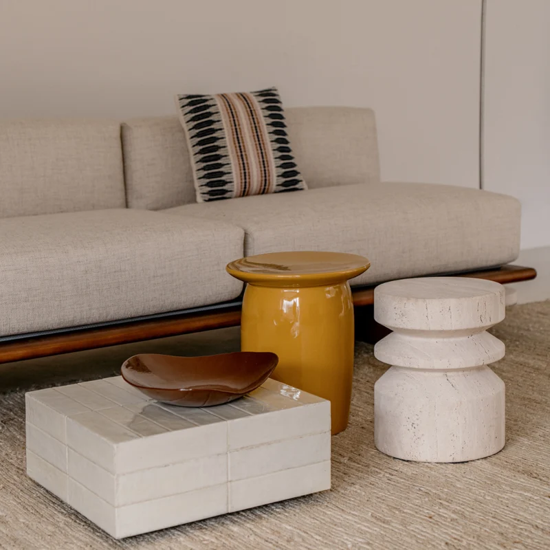Salontafel Vence - Lichtbeige tegels - Laag - 27 cm