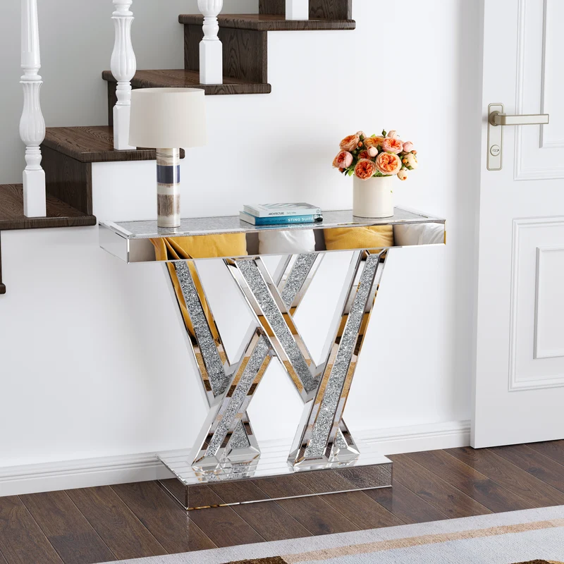 CONSOLE ÉCLAT PLATEAU MIROIR STRASS