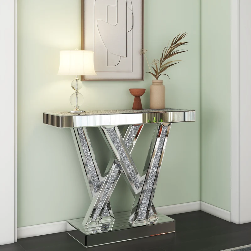 CONSOLE ÉCLAT PLATEAU MIROIR STRASS