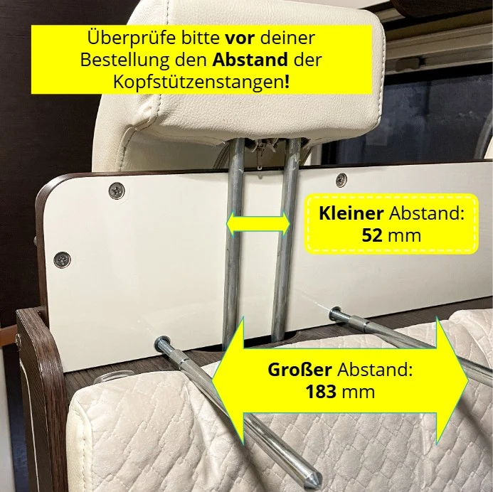 Tablette de rangement pour le modèle Ahorn TD Plus avec un écart de 183 mm entre les barres d'appui-tête